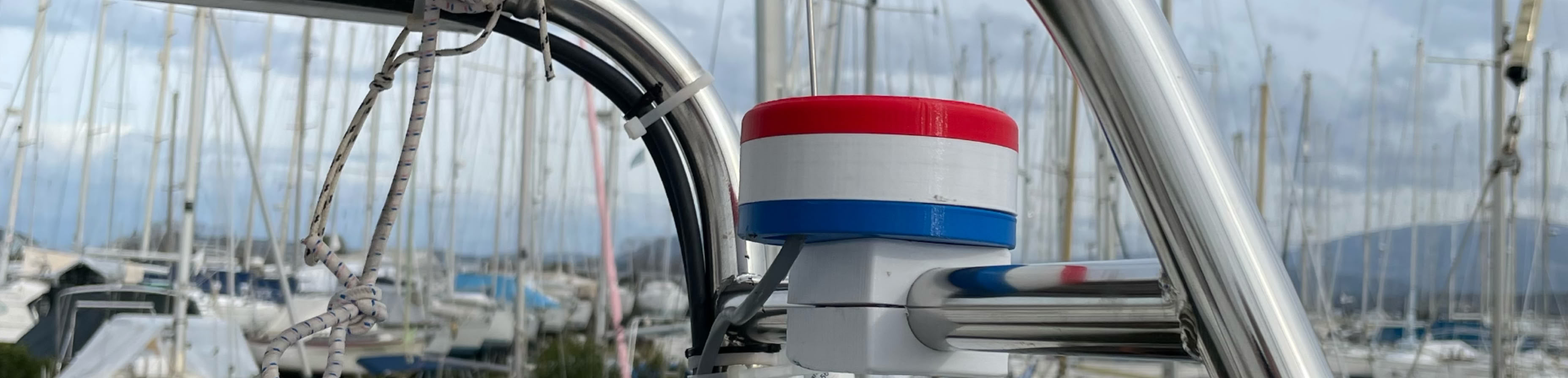 Rugged SATNAV antenna, designed and produced by Empec, mounted on a sailing yacht.